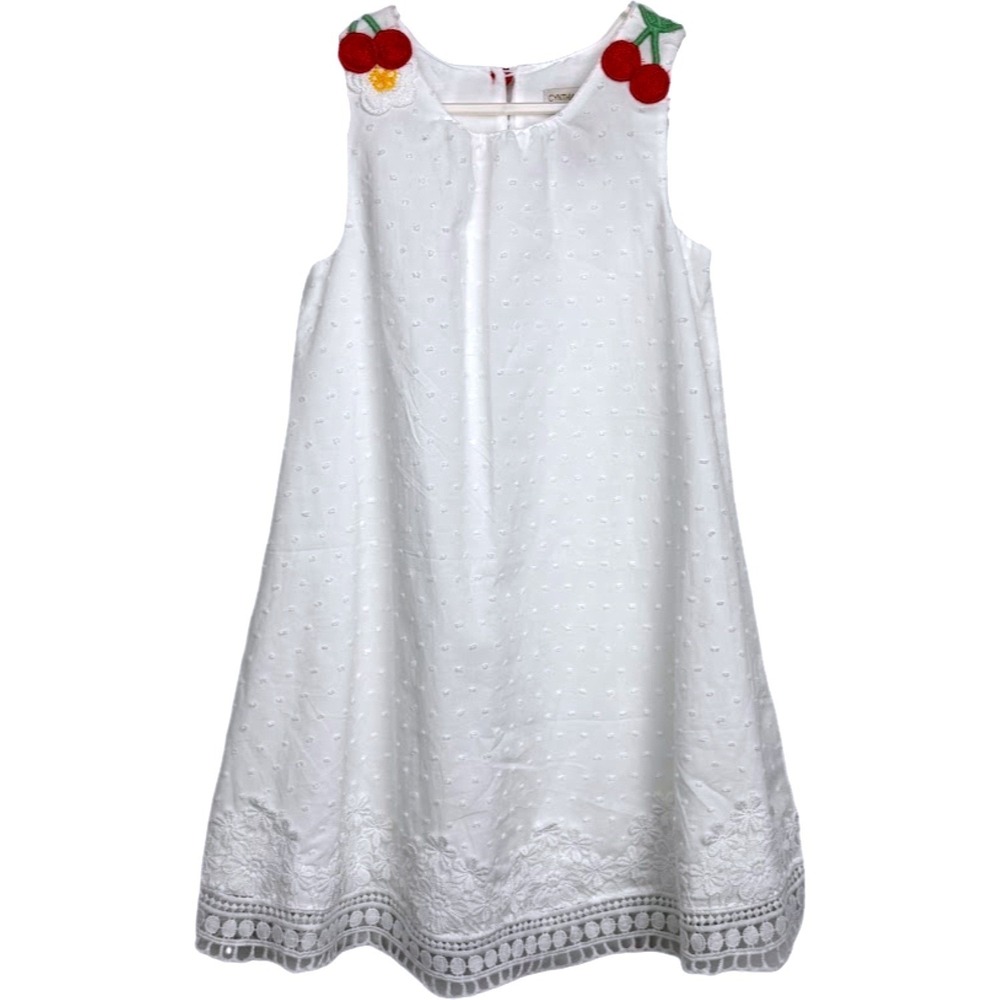 Cynthia‎ Rowley White Swiss Knot Cherry Dress Sz 6 Girls Sleeveless Cotton
